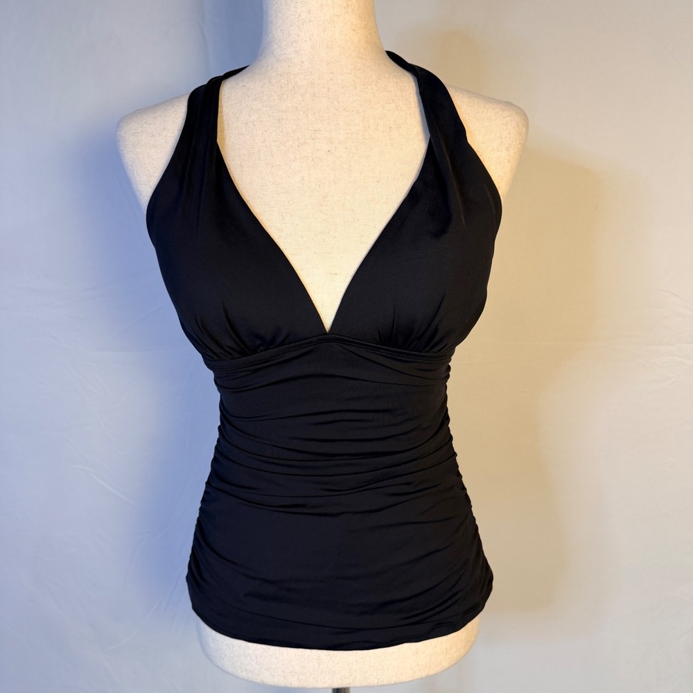 Lauren Ralph Lauren Black Ruched Slimming Halter Tankini Top Womens Size 8 Beach